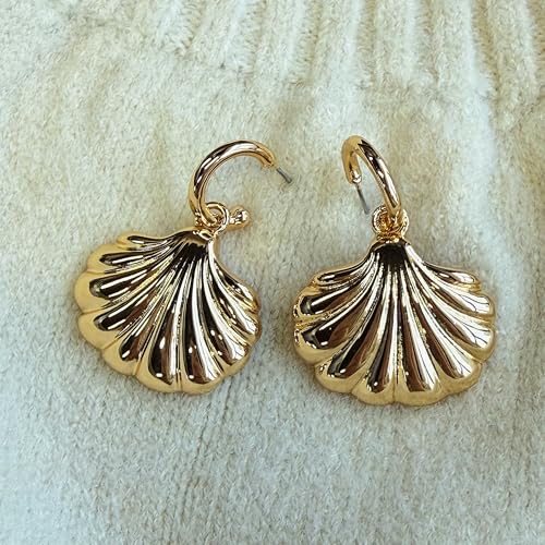 Gold/Silver Shell Dangle Earrings for Women Seashell Drop Dangle Earrings Ocean Beach Earrings Summer Jewelry - color: Hoop