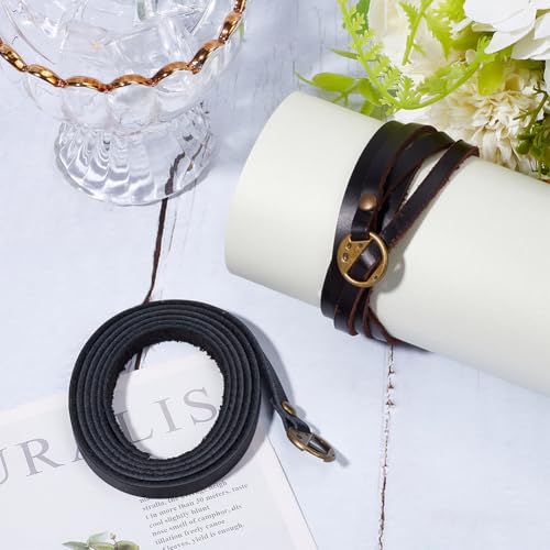 GORGECRAFT 2Pcs Cowhide Womens Black Leather Wrap Bracelet Stackable 5 Wrap Around Circle Genuine Leather Boho Vintage Punk 6mm Wristlet Cuff Long Strap Bracelets for Women Bracelet Handmade Jewelry