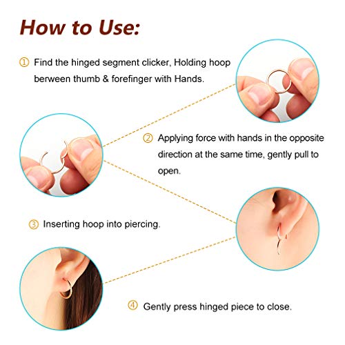 4Pcs 16G 18G 20G Surgical-Steel-Piercing-Ring-Nose-Rings-Hinged-Hoop-Earrings,6mm 8mm 10mm 12mm Seamless Stainless Steel Clicker Eyebrow Septum Piercing Hoop,Sliver Black Gold Rose Gold Rainbow Body Jewelry Set - color: 16G Rose Gold