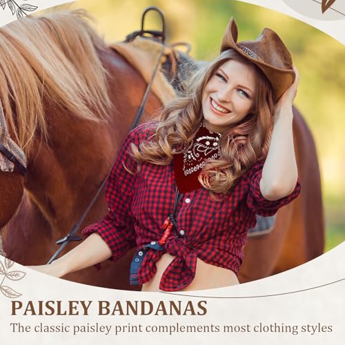 12 Pack Bandanas Unisex Paisley Cowboy Bandanas Bulk Multi Purpose Headband Scarf for Men Women Costume - color: Burgundy, style: Classic