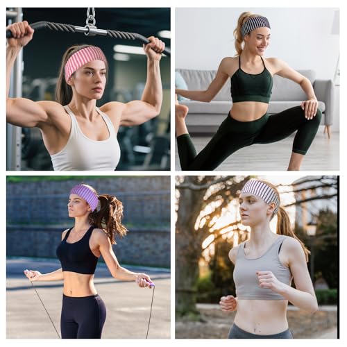 BLMHTWO 5PCS Striped Headbands for Women, Stretchy Elastic Head Bands Soft Fabric Hair Bands Wide Non Slip Head Band for Girls Work Out Yoga Fashion Running Sports