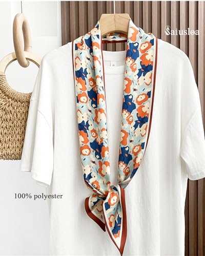Purse Scarf For Handbags Head Scarves For Women's Hair Bags Scarfs Long Skinny Scarves Fashion Silky - color: A25-orange Graffiti