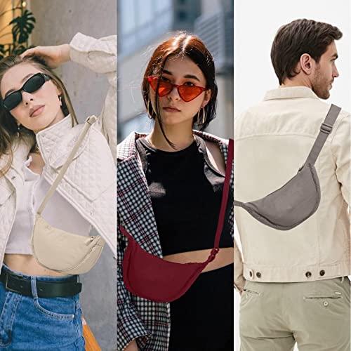 Nylon Crescent Crossbody Bag for Women Purses Trendy Men,Small Travel Sling Bag Hobo - color: Beige, size: Small