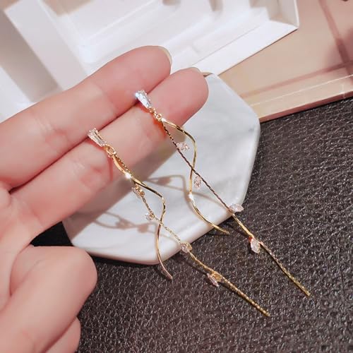 Crystal Drop Earrings,Zirconia Rhinestone Dangling Earrings for Women Prom Party Jewelry Gifts， Dangle Fashion Jewelry Crystal Earrings for Women - color: Gold