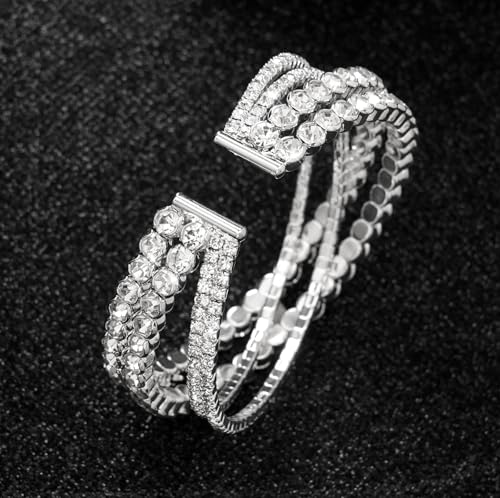 Rhinestone Bracelet for Women MultiLayer Crystal Cuff Bracelet Strand Layered Bracelet - color: Silver 6