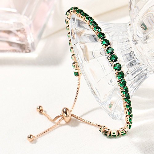 CiNily Adjustable Tennis Bracelets for Women Teen Girls Rainbow Cubic Zirconia Bracelet 14K White Gold Plated Hypoallergenic Slider Bracelet Jewelry Gift - color: Rose Gold-Green