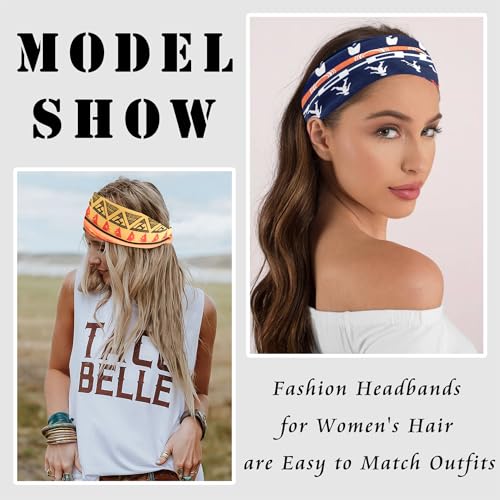 FULZTEY Wide Headband Boho Hair Bands African Style Turban Headbands Knotted Bandana Cute Hair Scarf Non Slip Sweatband Criss Cross Head Wraps For Women Teen Girls Yoga Running 4 Pcs - color: Style 144