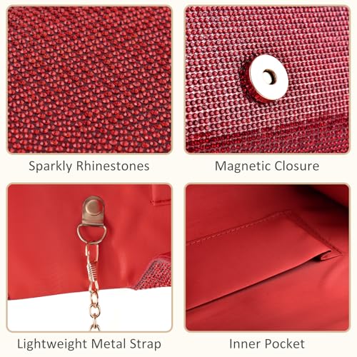 PACETAP Rhinestone Clutch Purses for Women, Sparkly Glitter Evening Bags Handbag Crossbody Bag for 1920s Party Wedding Prom(Red) - color: Rhinestone Red