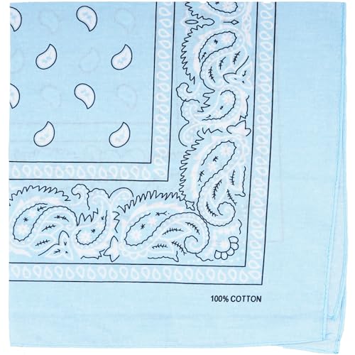 Raylarnia Bandana Multi-Purpose 100% Cotton Headbands for Women, 22 inch Paisley Cowboy Bandanas for Men - color: Light Blue