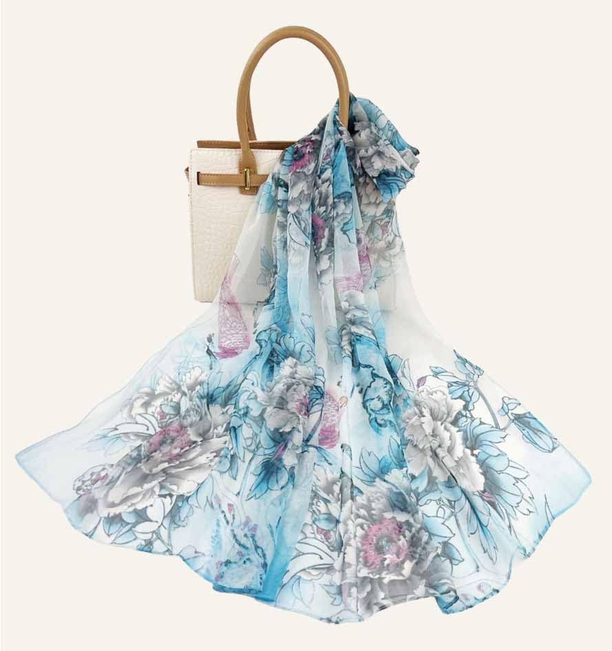 Xyueanlo Scarfs for Women Fashion Scarves Print Pattern Lightweight Sunscreen Scarf Wraps Shawls - color: Peony Blue