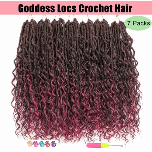 Goddess Locs Crochet Hair 7 Packs Bohemian Faux Locs Pre-Looped Braids, Boho Goddess Soft Locs Crochet Hair with Curly Ends Hair Extensions for Women (TBUG#, 24Inch) - color: TBUG#, size: 24 Inch