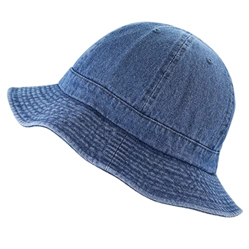 The Hat Depot Bucket Sun Hat 100% Cotton Long Brim and Deeper & Round Top Tennis Packable Summer Fashion Outdoor Hat - color: 2. Tennis - Dark Denim, size: Small-Medium