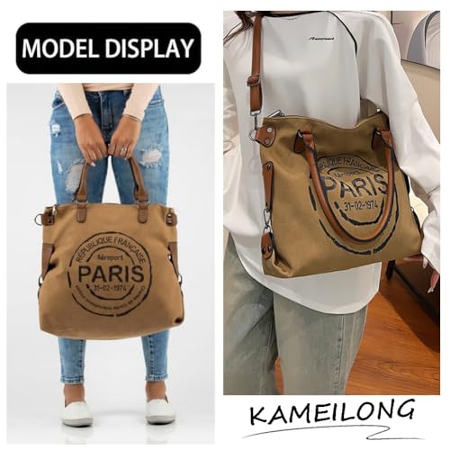 KAMEILONG Large Canvas Tote Bag for Women with Zipper Everyday Crossbody Bag Laptop Shoulder Bag Hobo Handbag - color: Green