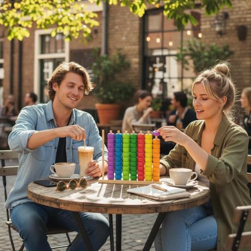 Color Matching Stacking Puzzle Game, Wooden Color Match Challenge Game Fast Color Stack Challenge Ring Stack Puzzle with Racks and Rings, Tabletop Brain Teaser for Family Friend Friendly Fun
