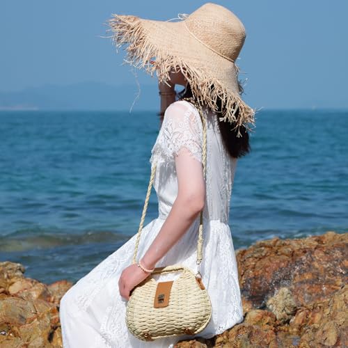 Fecialy Straw Crossbody Bag for Women Handwoven Summer Beach Clutch Purses Boho Top Handle Shoulder Bags - color: Beige
