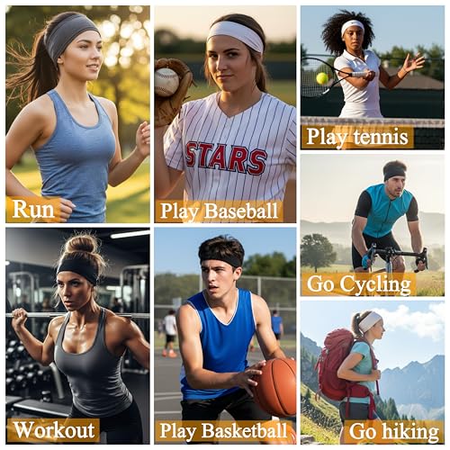 Huachi Headbands for Women Non Slip 16 Pack Elastic Sports Hair Bands for Women, Soft Cotton Cloth Headband for Workout Yoga Fashion Hair Accessories - color: Black White Gray Brown Headbands