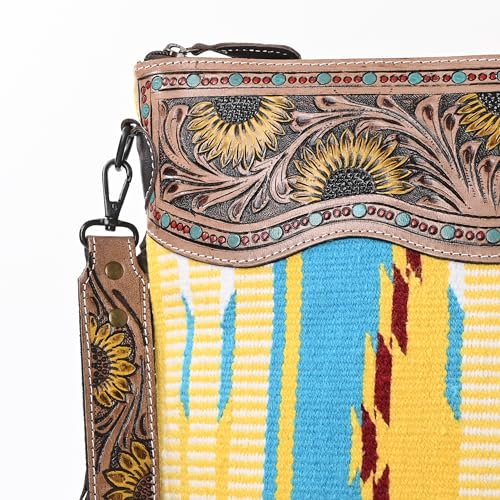 Merbaa Women Handtooled woolen saddle blanket hand woven Crossbody Bag - color: Yellow