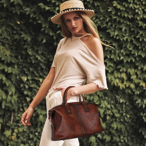 Iswee Genuine Leather Satchel Tote Bag Top Handle Handbag Designer Shoulder Bag Large Capacity Cross Body Bag - color: Green