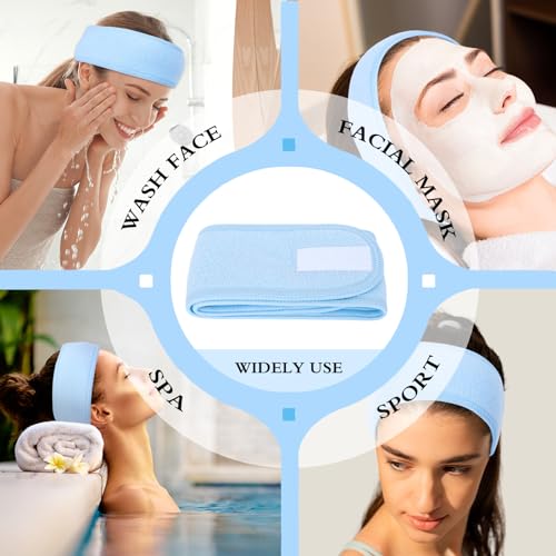 Whaline Spa Facial Headband Head Wrap Terry Cloth Headband 4 Counts Stretch Towel for Bath, Makeup and Sport (Light Blue) - color: Light Blue