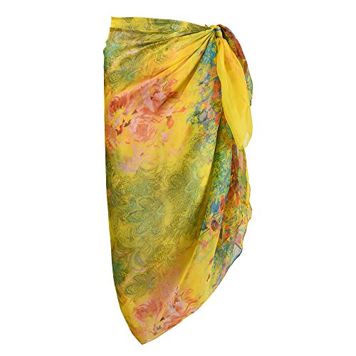 Womens Sexy Bohemian Floral Beach Cover Up Sarong Wrap Swimsuit Beachwear - color: Yellow (Flower)