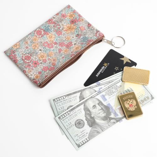 Amabro Small Coin Purse for Women, Boho Wallet Coin Bag with Keychain Zipper Pouch Change Wallet Cash Lipstick Storage(Beige) - color: Beige