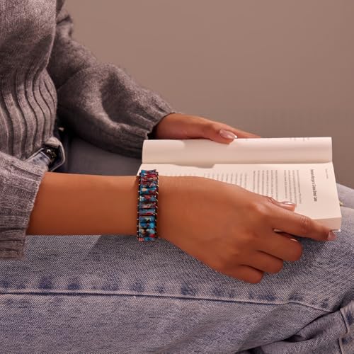 Sriomu 7 Chakra Bracelets for Women Handmade Natural Jasper Stone Healing Bead Bracelet Women Men Boho Friendship Inspirational Jewelry Natural Jasper Stone Double Layer Healing Bead Jewelry Gifts - color: Color Blue - Black Leather