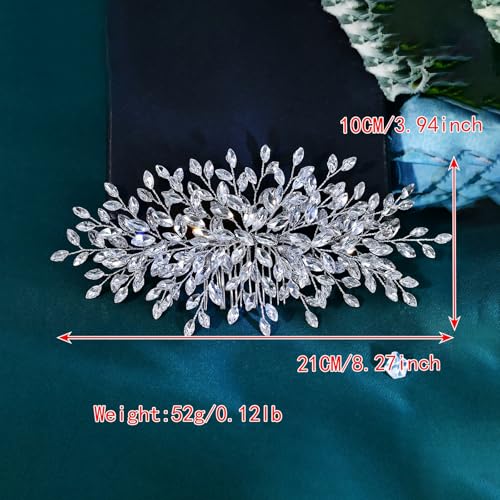 Rhinestone Leaf Wedding Hair Comb, Sparkly Bridal Hair Piece Accessories for Bride Bridesmaid Party Prom (Silver) - color: Silver