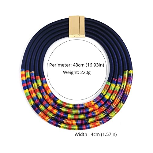 COLORFUL BLING Handwoven African Tribal Multilayer Chunky Statement Necklace Egypt Bib Collar Choker Costume Party Jewelry Accessories for Women - color: mix blue