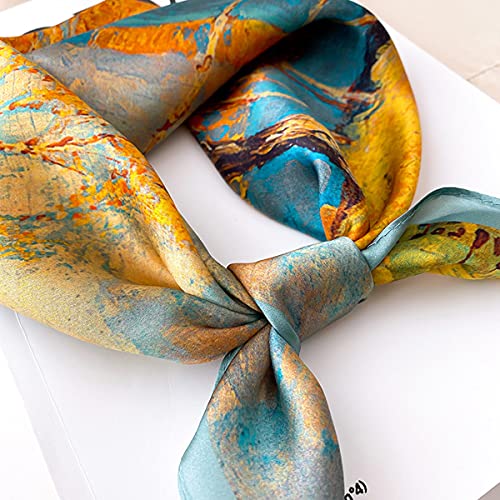 Aufeel Women's 100% Pure Mulberry Silk Small Square Scarf - Neckerchief Women - Silk Headscarf - 21" x 21" - color: Golden Tree