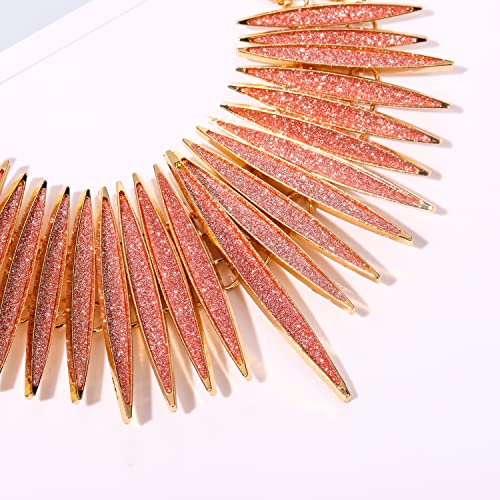 MOLOCH Sparkling Druzy Leaf Choker Necklace Fashion Gold-Tone Collar Necklace Bib Statement Chunky Tribal Necklace Woman Jewelry - color: Light pink