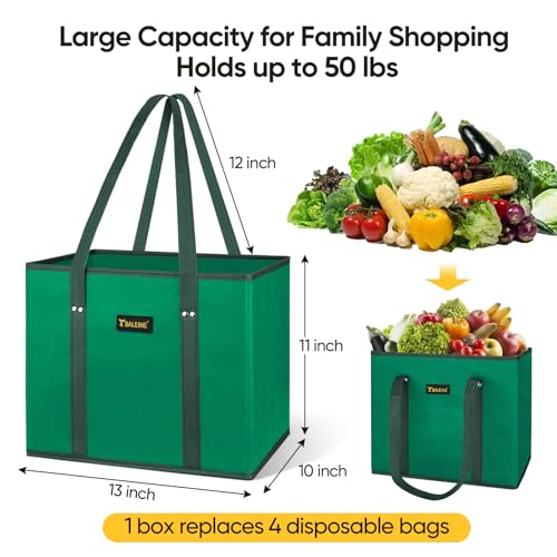 BALEINE 3Pk Reusable Grocery Bags, Foldable Shopping Bags for Groceries with Reinforced Bottom & Handles (Green) - color: Green, size: 3 Pack