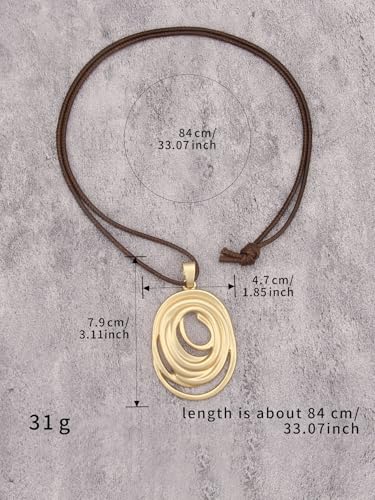 GelConnie Leather Necklace for Women Round Wooden Pendant Long Leather Choker Vintage Sweater Necklace Gold Chunky Boho Necklaces for Women - style: Gold Circles Pendant