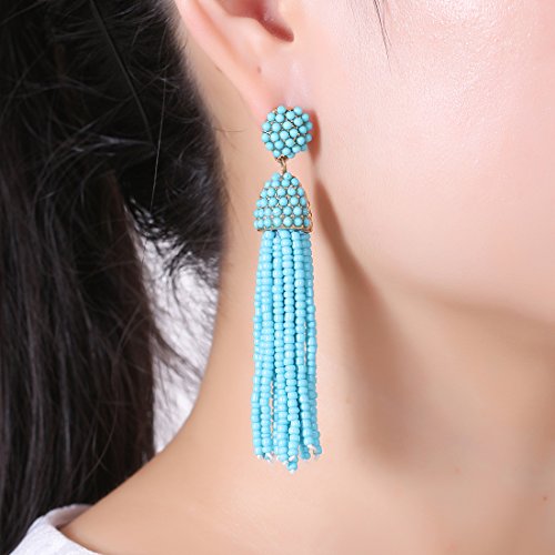 NLCAC Women's Beaded tassel earrings Long Fringe Drop Earrings Dangle 6 Colors - color: turquoise