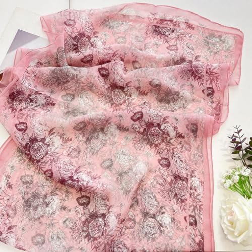 MINIDORA Lightweight Scarves for Women Elegant Floral Pattern Scarf Shawls Sunscreen Head Shawls - color: Style 14-pink