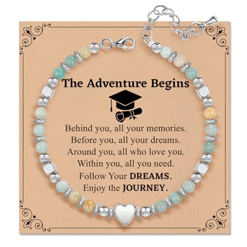 Inspirational Gifts Bracelets for Women: Healing Natural Stone Beaded Bracelets - Mothers Day Birthday Graduation Christmas Gifts for Women Friends Mom Daughter Sister Bestie - color: Amazonite-Graduation
