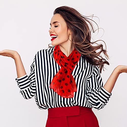 E-Clover Unique Fashion Women's Scarf Chiffon Sheer Scarves for Women Lightweight - color: Polka Dot-red Black