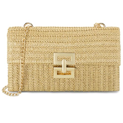 Gets Straw Clutch Purse for Women, Woven Beach Bag Summer Corssbody Purse Small Rattan Shoulder Bag for Travel | Hand-woven - color: Apricot