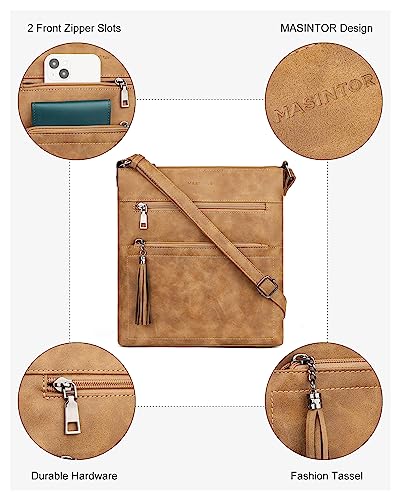 MASINTOR Crossbody Purses for Women, Multi Pocket Casual Crossbody Bag, Adjustable Strap Shoulder Bag with Tassel - color: Retro Millet Brown