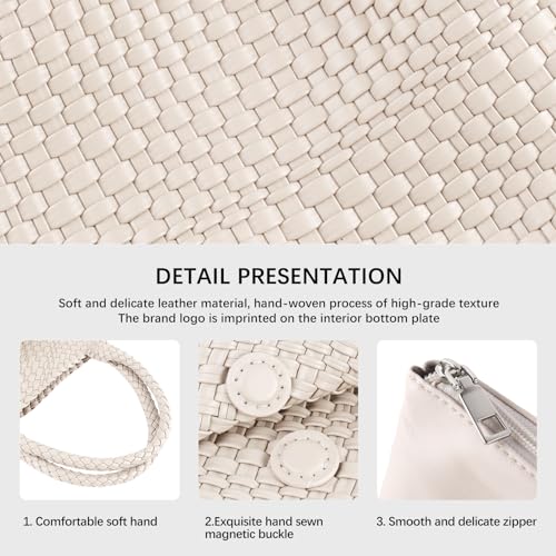 Woven Tote Bag Womens Purse Vegan Leather Shoulder Handbags Fashion Summer Beach Tote Bags Large Travel Totes - color: Beige