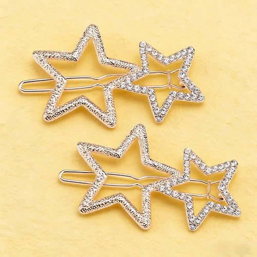 Star Hair Clips, 2 Pack 5cm Alloy Gold Metal Star Hair Clip for Women, Y2K Hair Accessories, Cute Stars Shaped Hair Clips for Daily Styling, Aesthetic Hair Clip Stars