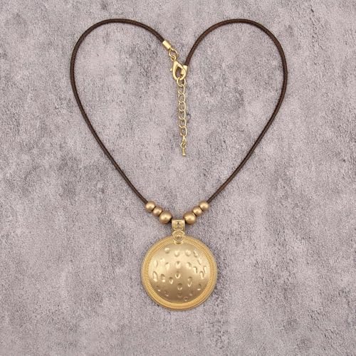 Jeilwiy Leather Necklace for Women Funky Necklace Choker String Cord Necklace with Pendant Boho Style Jewelry - style: Gold Round Pendant Necklaces
