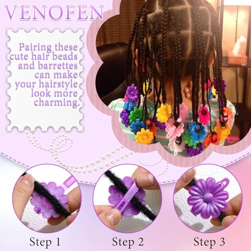 60PCS Hair Beads for Braids Loc Dreadlock Tube Bead Purple&White Pony Beads Self Hinge Flower Hair Barrette 80s 90s Hair Clips Cute Hair Accessories for Girls - color: Purple&White