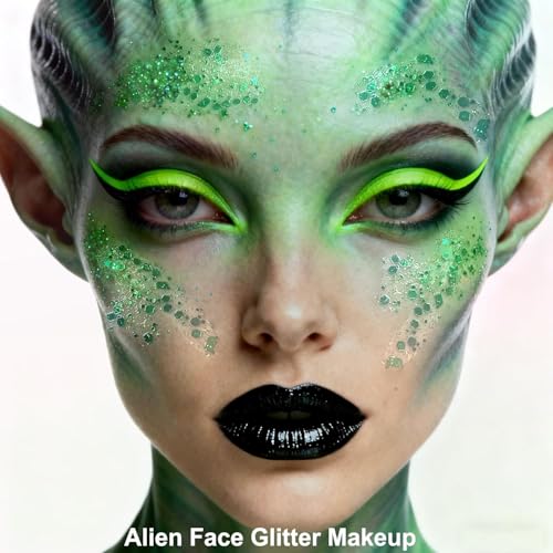 MEICOLY Green Face Body Glitter,St Patricks Day Chunky Hair Glitter for Women Kids,Self-Adhesive Holographic Green Accessories Irish Parade Makeup,Spirit Day Wear,Alien Costume,Festival Rave Outfits - color: green body glitter