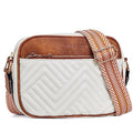 BOSTANTEN Quilted Crossbody Bags for Women Vegan Leather Purses Shoulder Handbags with Wide Strap - color: Beige With Brown