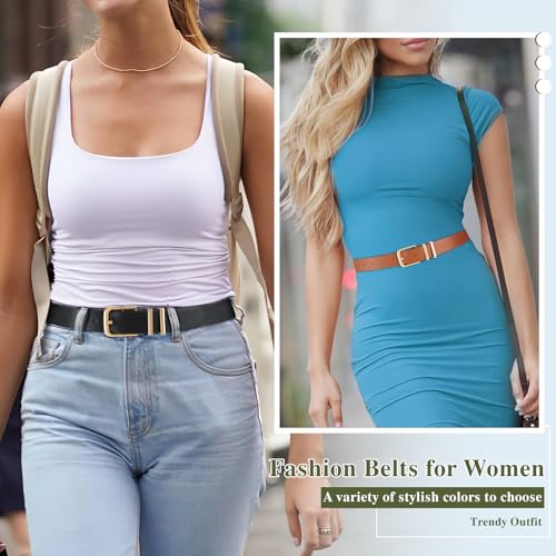 3 Pack Women's Belts for Jeans Pants Dresses Fashion Ladies Leather Waist Belt with Buckle Leather Belts - color: Black+brown+white(gold), size: Fit Waist Size 37-41in