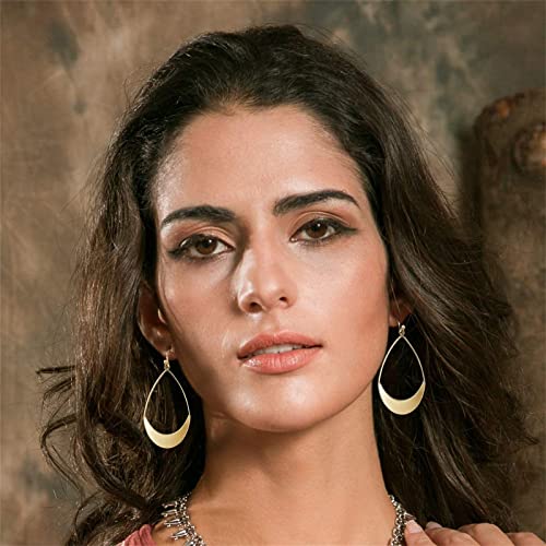 MALOYANVE Teardrop Earrings for Women Boho Fashion Large Gold Silver Waterdrop Simple Lightweight Hollow Metal Drop Dangle Statement Earrings Jewelry Gifts - color: Gold