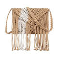 Goclothod Women Crochet Fringed Shoulder Bag Cotton Tassel Crossbody Bag Hippie Beach Purse - color: Elegant