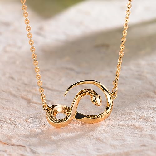 Fettero Animal Necklaces for Women 14K Gold Plated Charm Snake Necklace Elephant Bird Cat Butterfly Pendant Cute Dainty Necklace Jewelry - style: Snake-A