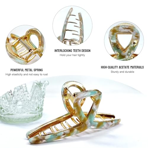MeDOCA Large Metal Hair Clips - Big claw clips for thick hair Strong Hold Gold Leopard Print hair Claw for Thick Locks Women and Girls - color: Greenish-blue