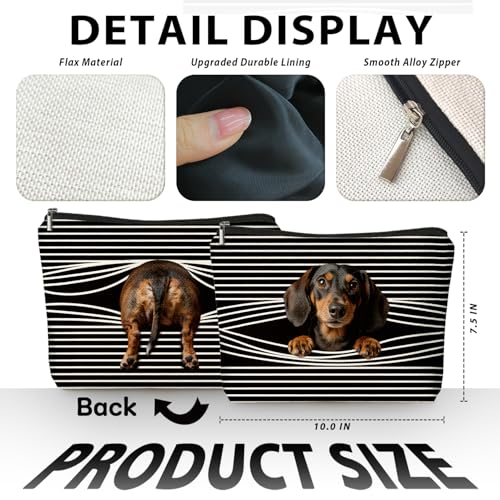Funny Dachshund Makeup Bag, Dachshund Lovers Gifts for Women Cosmetic Bag, Weiner Dog Gifts for Women, Funny Weiner Dog Striped Small Toiletry Bags Zipper Makeup Pouch - color: 03-funny Peeping Dachshund